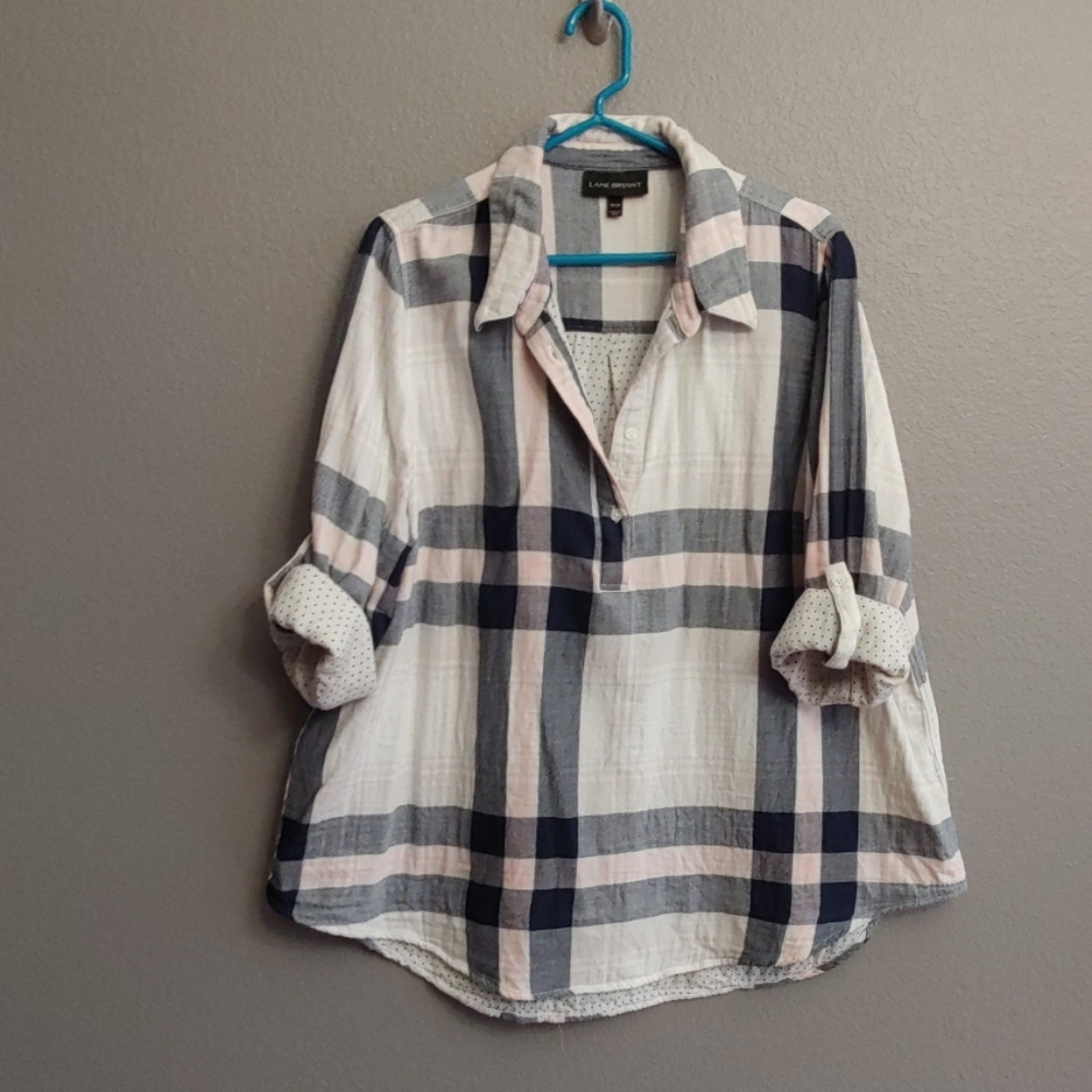 Plaid roll sleeve flannel shirt